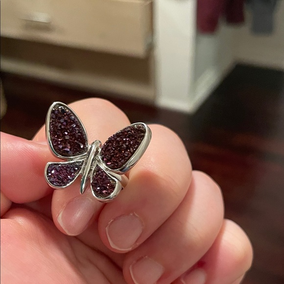 925 Sterling Silver Jewelry - 925 Sterling Silver Butterfly Ring with Purple Accents